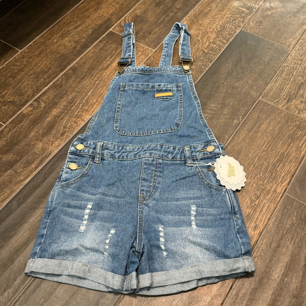 NWT Kidscool Space Denim Distressed Shortalls